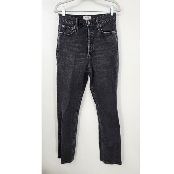 Agolde Freya High Rise Slim Button Fly‎ Jeans Size 27 Black Salt Wash - Picture 5 of 9